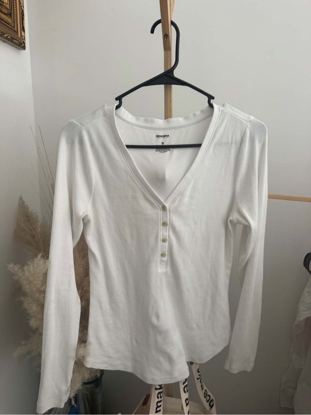 Sonoma Cream Long-Sleeve Henley with Button Placket